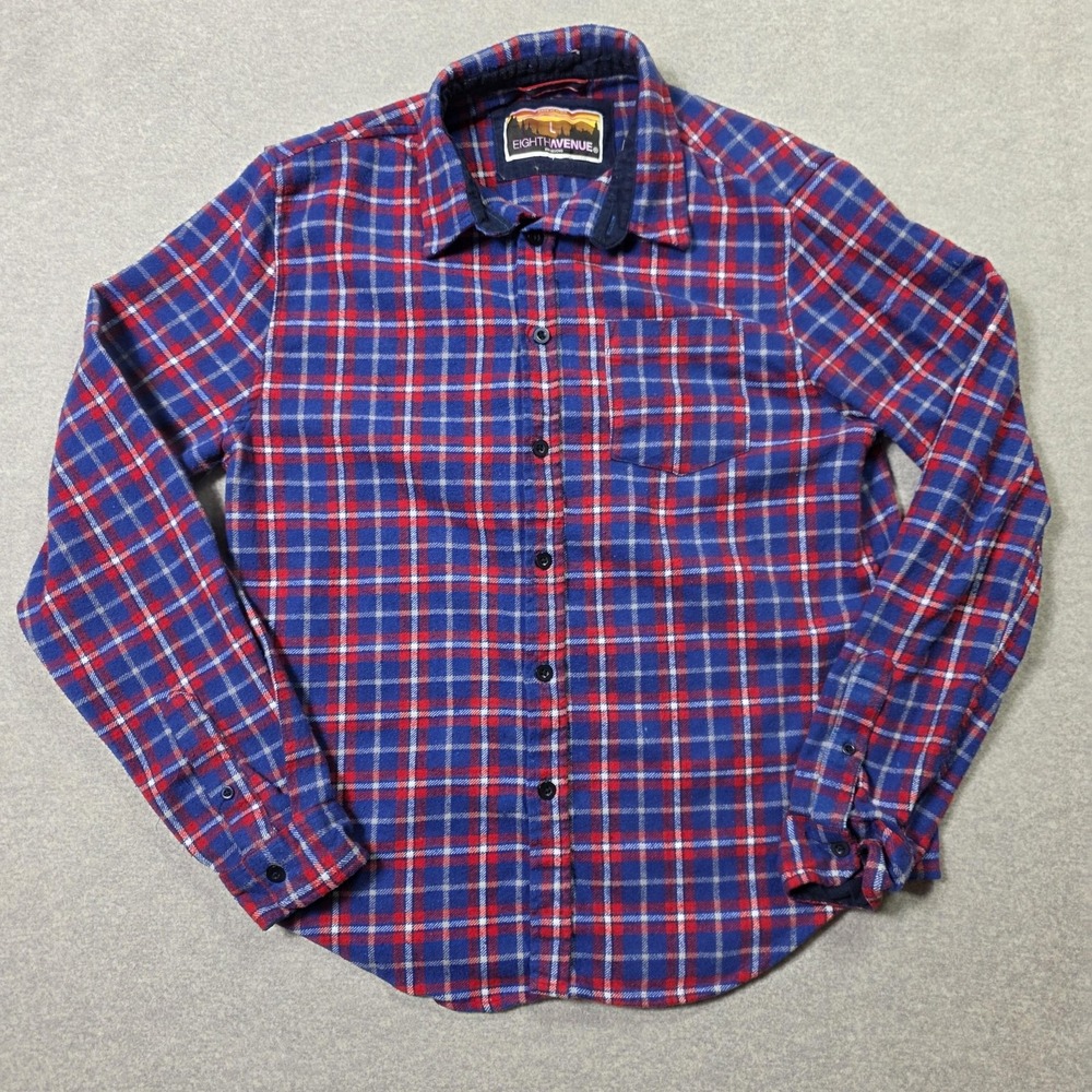 Eighth Avenue Shirt Mens Large Blue Red Plaid Flannel Long Sleeve Button Up